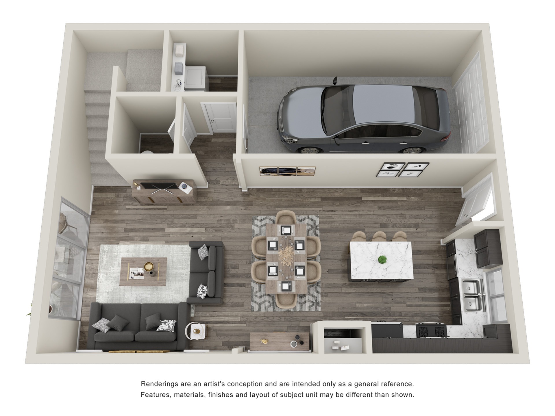 Rendering of the Luna floor plan with 3 bedroom[s] and 2.5 bathroom[s] at Serenity
