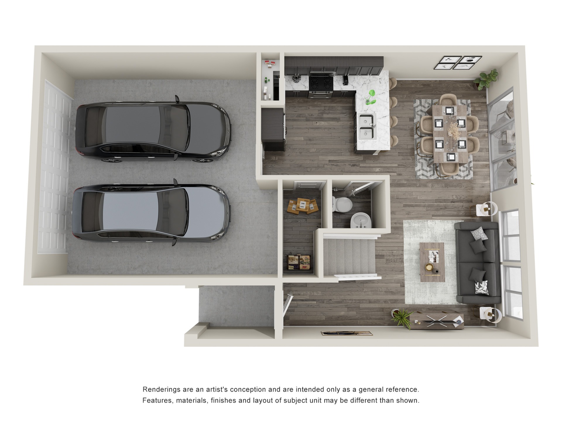 Rendering of the Willow floor plan with 3 bedroom[s] and 2.5 bathroom[s] at Serenity